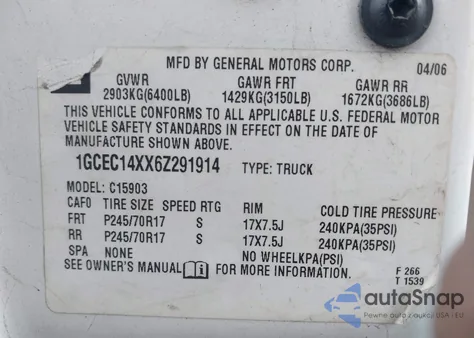 2006 Chevrolet Silverado 1500 Work Truck from USA, damaged, VIN 1GCEC14XX6Z291914